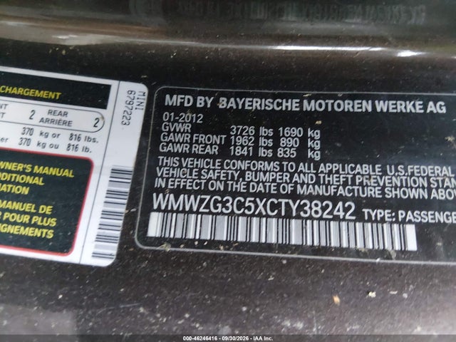 46246416 :رقم المزاد ، WMWZG3C5XCTY38242 vin ، 2012 Mini Cooper S Clubman مزاد بيع