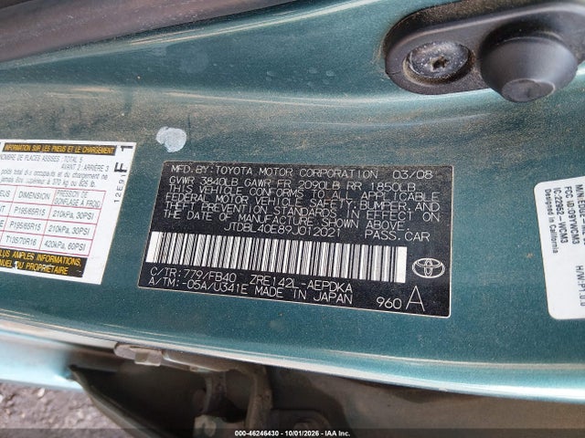 Продажа на аукционе авто 2009 Toyota Corolla, vin: JTDBL40E89J012021, номер лота: 46246430