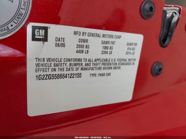 Aukcja sprzedaży 2006 Pontiac G6, vin: 1G2ZG558664122155, numer aukcji: 46246445
