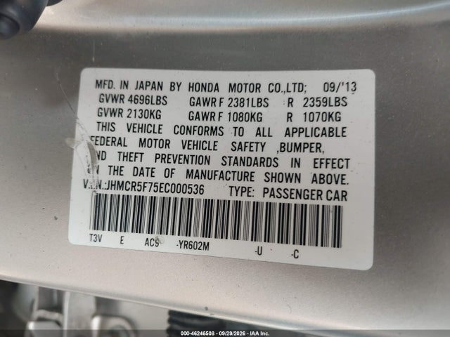 Aukcja sprzedaży 2014 Honda Accord Plug-in Hybrid, vin: JHMCR5F75EC000536, numer aukcji: 46246508
