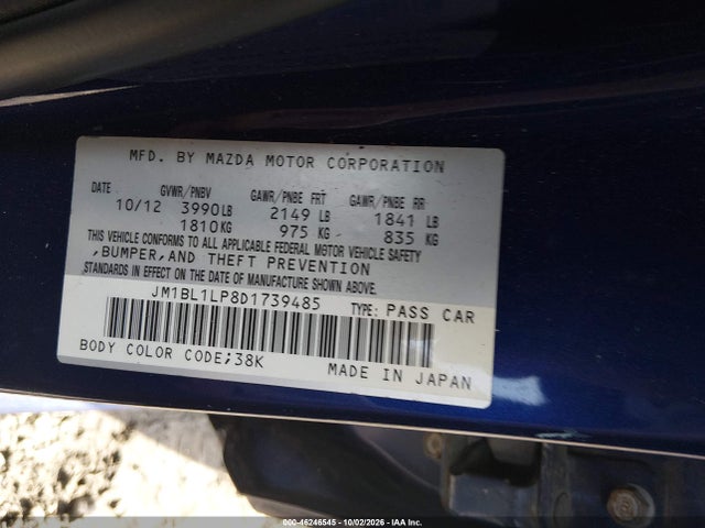 Продаж на аукціоні авто 2013 Mazda Mazda3 I Touring, vin: JM1BL1LP8D1739485, номер лоту: 46246545