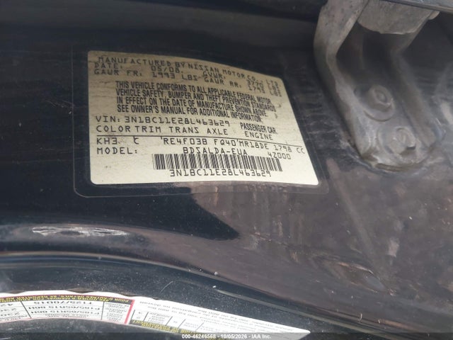 Aukcja sprzedaży 2008 Nissan Versa 1.8 S, vin: 3N1BC11E28L463629, numer aukcji: 46246568