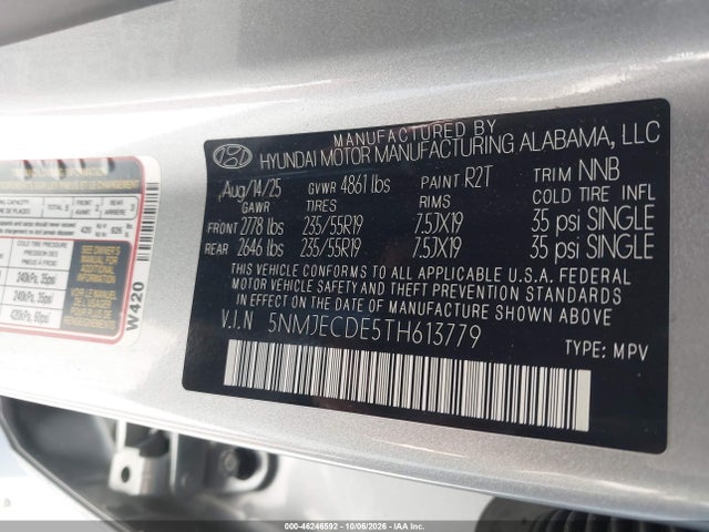 46246592 :رقم المزاد ، 5NMJECDE5TH613779 vin ، 2026 Hyundai Tucson Limited مزاد بيع