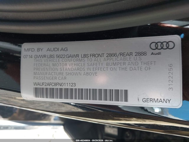 Продаж на аукціоні авто 2015 Audi S6 4.0t (s Tronic) (no Longer Orderable), vin: WAUF2AFC8FN011123, номер лоту: 46246604