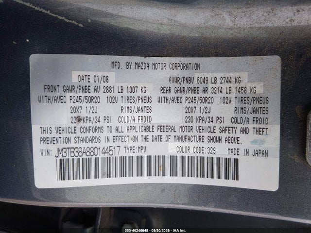 Продажа на аукционе авто 2008 Mazda Cx-9 Grand Touring, vin: JM3TB38A880144517, номер лота: 46246648