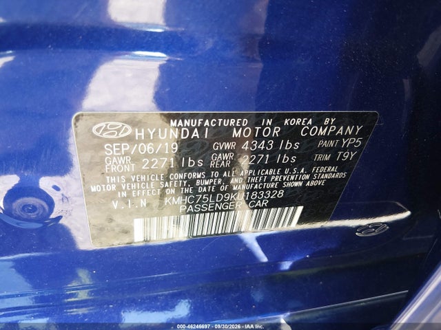 Продаж на аукціоні авто 2019 Hyundai Ioniq Plug-in Hybrid Limited, vin: KMHC75LD9KU183328, номер лоту: 46246697