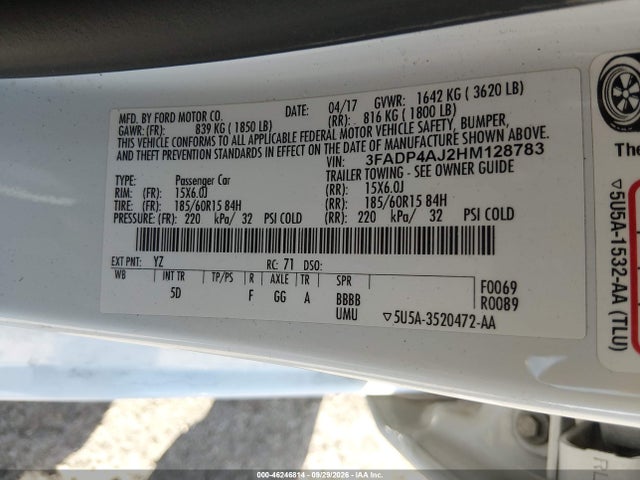 Aukcja sprzedaży 2017 Ford Fiesta S, vin: 3FADP4AJ2HM128783, numer aukcji: 46246814