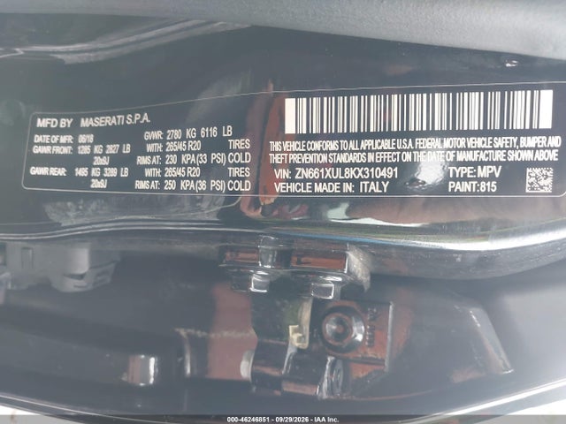 Продаж на аукціоні авто 2019 Maserati Levante Granlusso, vin: ZN661XUL8KX310491, номер лоту: 46246851
