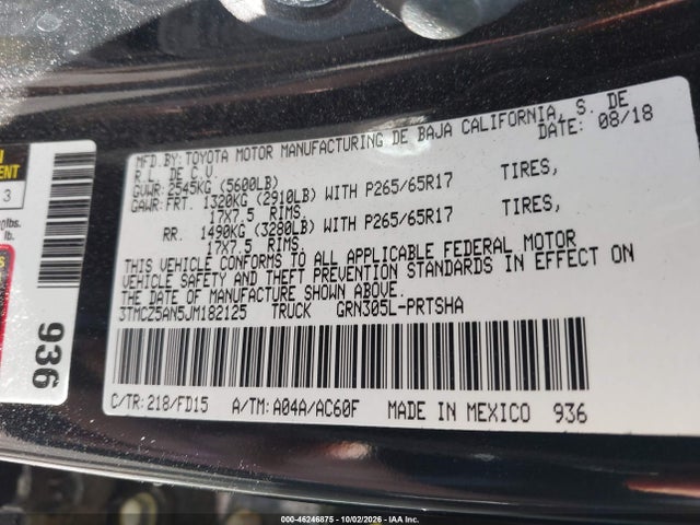 Продаж на аукціоні авто 2018 Toyota Tacoma Trd Sport, vin: 3TMCZ5AN5JM182125, номер лоту: 46246875