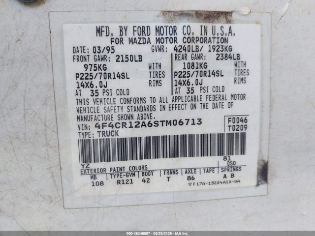 Aukcja sprzedaży 1995 Mazda B2300, vin: 4F4CR12A6STM06713, numer aukcji: 46246897