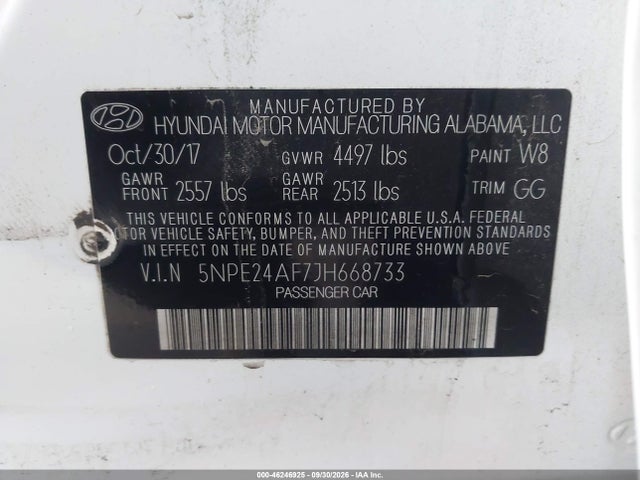 Продажа на аукционе авто 2018 Hyundai Sonata Se, vin: 5NPE24AF7JH668733, номер лота: 46246925
