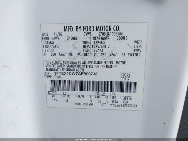 Продаж на аукціоні авто 2010 Ford F-150 Stx/xl, vin: 1FTEX1CW7AFB09738, номер лоту: 46246927