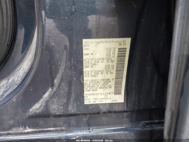 46246942 :رقم المزاد ، 5N1BA0ND1EN612487 vin ، 2014 Nissan Armada Sl مزاد بيع