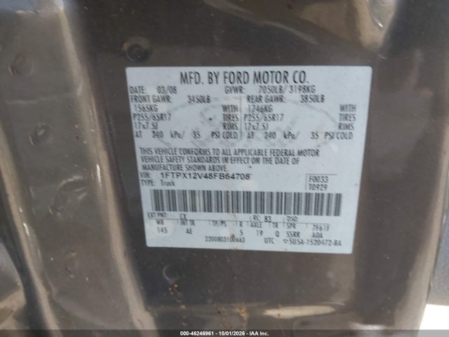 Продаж на аукціоні авто 2008 Ford F-150 Fx2/lariat/xl/xlt, vin: 1FTPX12V48FB64708, номер лоту: 46246961