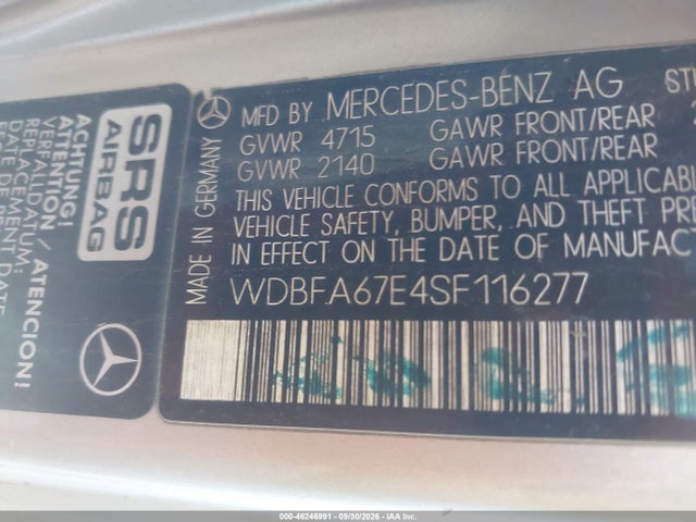46246991 :رقم المزاد ، WDBFA67E4SF116277 vin ، 1995 Mercedes-benz Sl 500 مزاد بيع