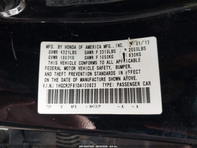 Продажа на аукционе авто 2013 Honda Accord Sdn Ex-l, vin: 1HGCR2F81DA100623, номер лота: 46247025