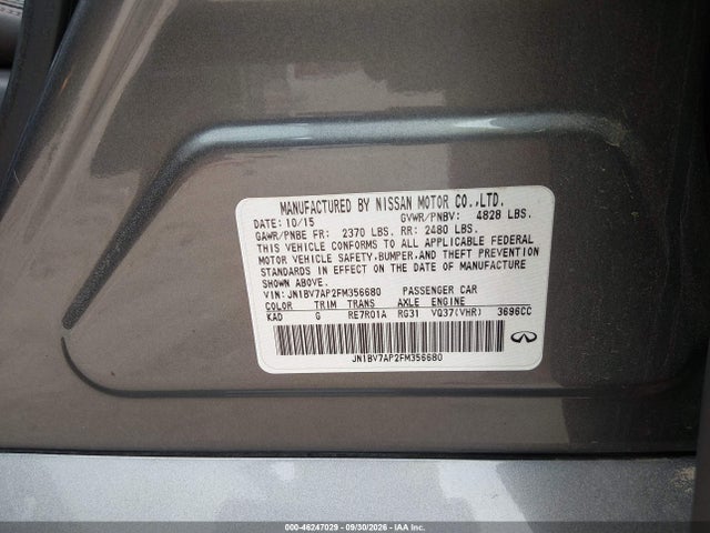 Продажа на аукционе авто 2015 Infiniti Q50 Premium, vin: JN1BV7AP2FM356680, номер лота: 46247029