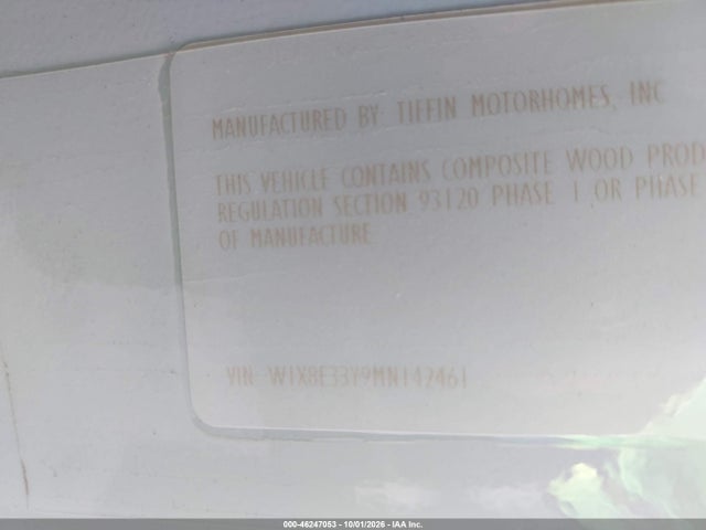 Aukcja sprzedaży 2022 Tiffin Motorhomes Inc Wayfarer, vin: W1X8E33Y9MN142461, numer aukcji: 46247053