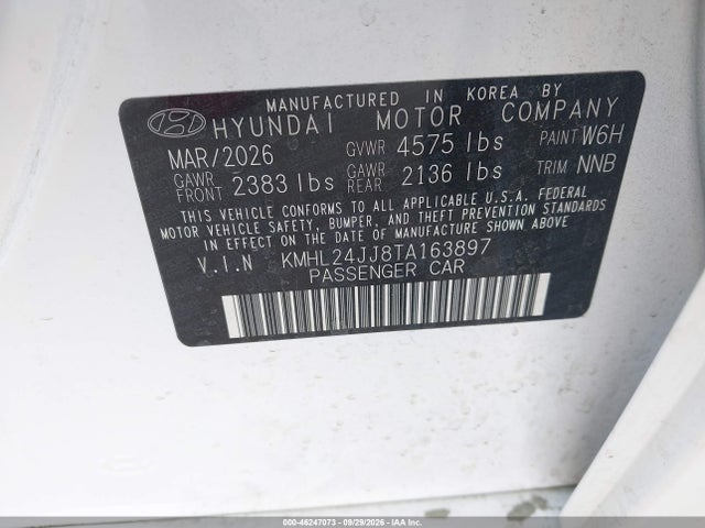 2026 Hyundai Sonata Hybrid Blue მანქანა იყიდება აუქციონზე, vin: KMHL24JJ8TA163897, აუქციონის ნომერი: 46247073