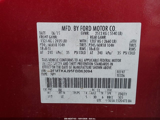 Aukcja sprzedaży 2015 Ford Edge Sel, vin: 2FMTK4J95FBB63094, numer aukcji: 46247103