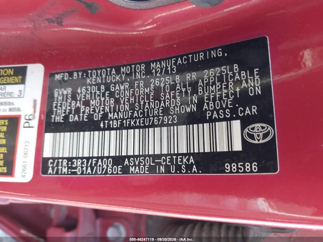 Aukcja sprzedaży 2014 Toyota Camry L, vin: 4T1BF1FKXEU767923, numer aukcji: 46247119