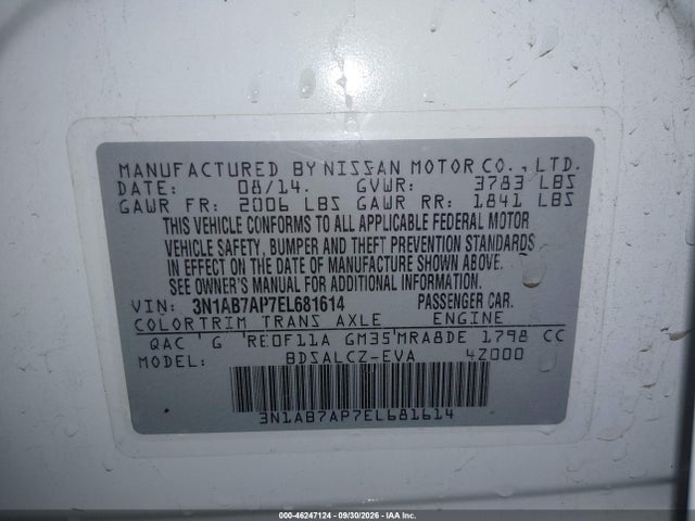 Nissan SENTRA S 2014 3N1AB7AP7EL681614 Image 9