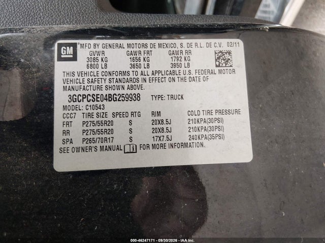 Aukcja sprzedaży 2011 Chevrolet Silverado 1500 Lt, vin: 3GCPCSE04BG259938, numer aukcji: 46247171