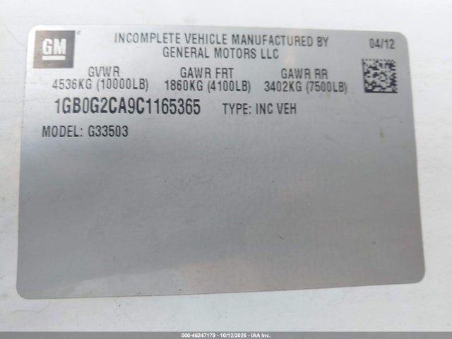 2012 Chevrolet Express Cutaway Work Van მანქანა იყიდება აუქციონზე, vin: 1GB0G2CA9C1165365, აუქციონის ნომერი: 46247179