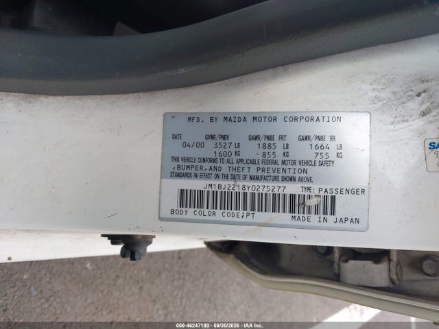 Продаж на аукціоні авто 2000 Mazda Protege Es, vin: JM1BJ2218Y0275277, номер лоту: 46247180