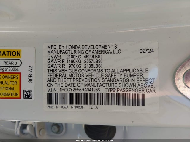 Продаж на аукціоні авто 2024 Honda Accord Hybrid Sport, vin: 1HGCY2F56RA041956, номер лоту: 46247194