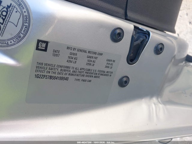 46247200 :رقم المزاد ، 1G2ZF57B584188940 vin ، 2008 Pontiac G6 Value Leader مزاد بيع