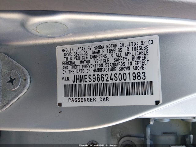 Aukcja sprzedaży 2004 Honda Civic Hybrid, vin: JHMES96624S001983, numer aukcji: 46247243