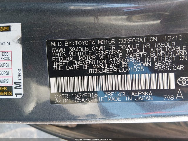 Продаж на аукціоні авто 2011 Toyota Corolla Le, vin: JTDBU4EE9BJ091078, номер лоту: 46247300