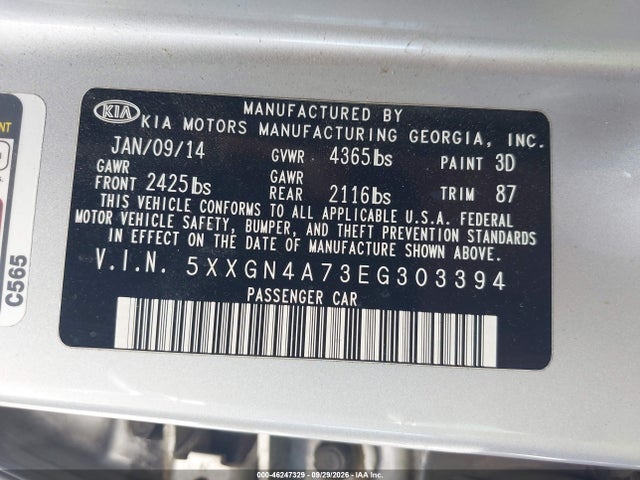 KIA OPTIMA EX 2014 5XXGN4A73EG303394 Image 9
