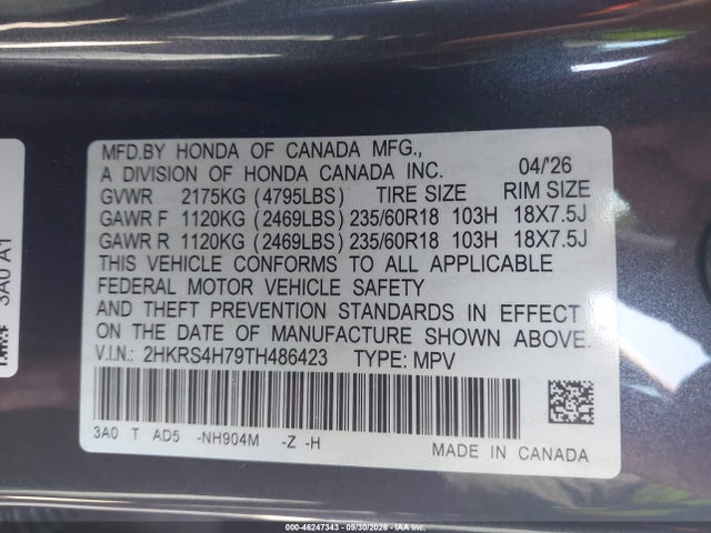 Honda Cr-v Ex-l Awd 2026 2HKRS4H79TH486423 Image 9