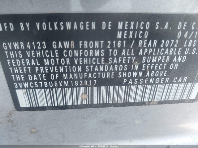 3VWC57BU5KM183917 Volkswagen Jetta 1.4t R-line/1.4t S/1.4t Se