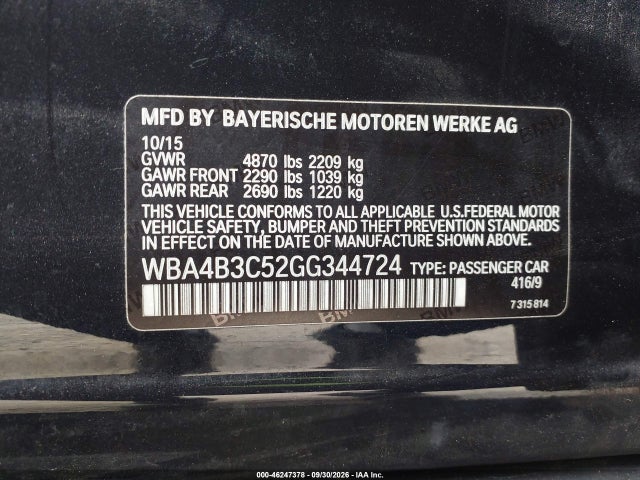 Продажа на аукционе авто 2016 Bmw 435i Gran Coupe Xdrive, vin: WBA4B3C52GG344724, номер лота: 46247378