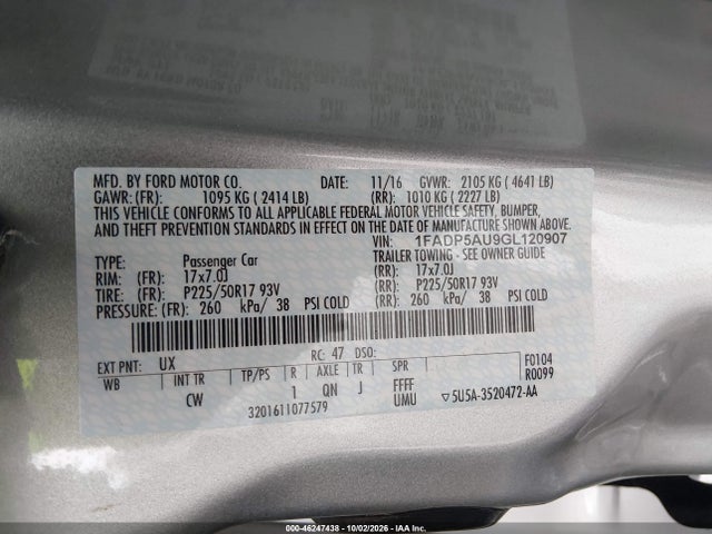 Aukcja sprzedaży 2016 Ford C-max Hybrid Se, vin: 1FADP5AU9GL120907, numer aukcji: 46247438
