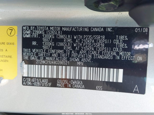 Продаж на аукціоні авто 2008 Lexus Rx 350, vin: 2T2HK31U48C096521, номер лоту: 46247450