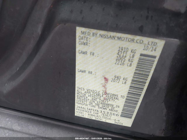 Aukcja sprzedaży 2015 Nissan Altima 2.5 Sl, vin: 1N4AL3AP1FN353566, numer aukcji: 46247467