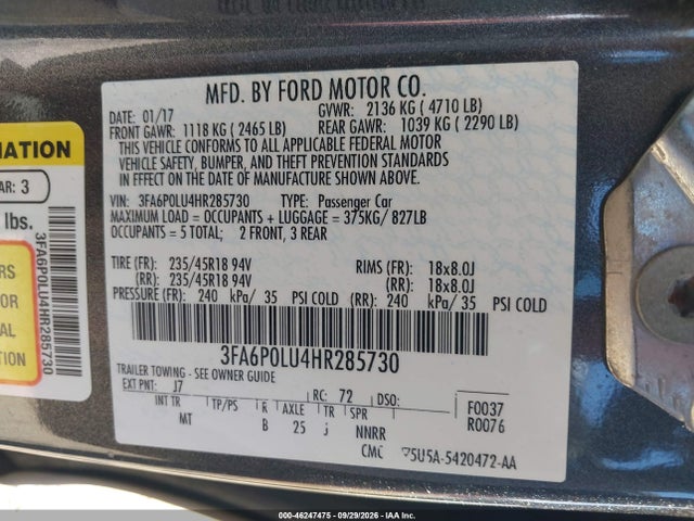 Ford Fusion Hybrid Se 2017 3FA6P0LU4HR285730 Image 9