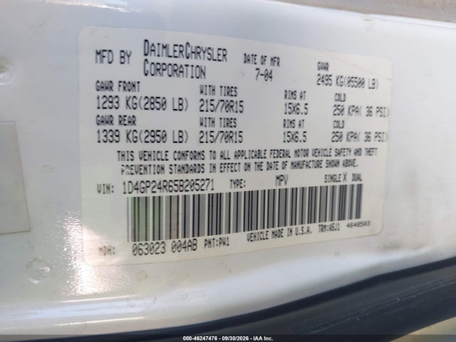 Продаж на аукціоні авто 2005 Dodge Grand Caravan Se, vin: 1D4GP24R65B205271, номер лоту: 46247476