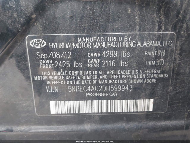 Продажа на аукционе авто 2013 Hyundai Sonata Limited, vin: 5NPEC4AC2DH599943, номер лота: 46247489