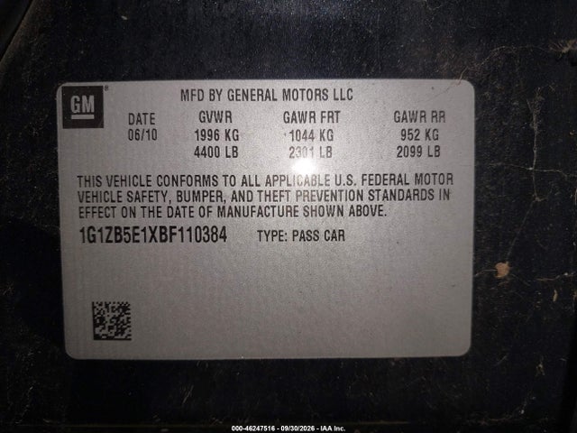 46247516 :رقم المزاد ، 1G1ZB5E1XBF110384 vin ، 2011 Chevrolet Malibu Ls مزاد بيع