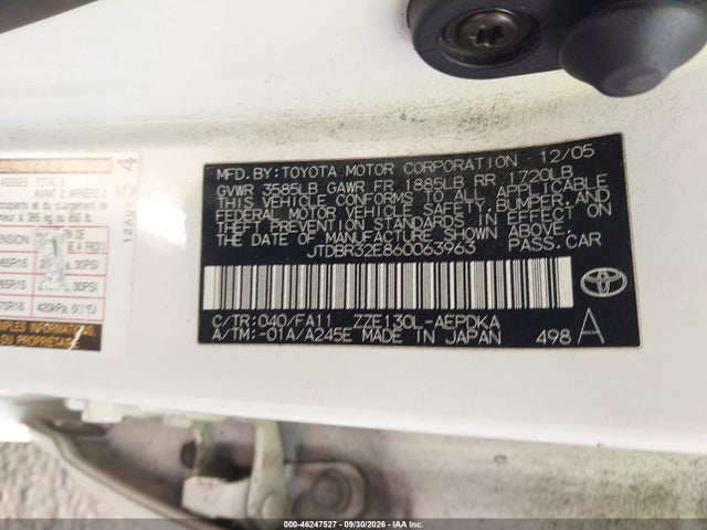 Auction sale of the 2006 Toyota Corolla Ce, vin: JTDBR32E860063963, lot number: 46247527