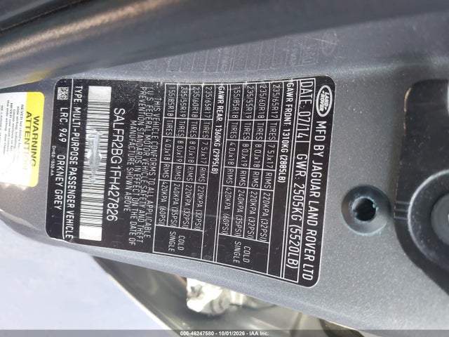 Aukcja sprzedaży 2015 Land Rover Lr2, vin: SALFR2BG1FH427826, numer aukcji: 46247580