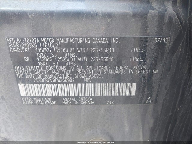 2015 Toyota Rav4 Limited მანქანა იყიდება აუქციონზე, vin: 2T3DFREV8FW366902, აუქციონის ნომერი: 46247605