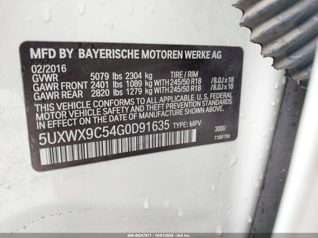 Aukcja sprzedaży 2016 Bmw X3 Xdrive28i, vin: 5UXWX9C54G0D91635, numer aukcji: 46247671