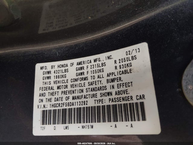 Продаж на аукціоні авто 2013 Honda Accord Sport, vin: 1HGCR2F56DA113292, номер лоту: 46247686