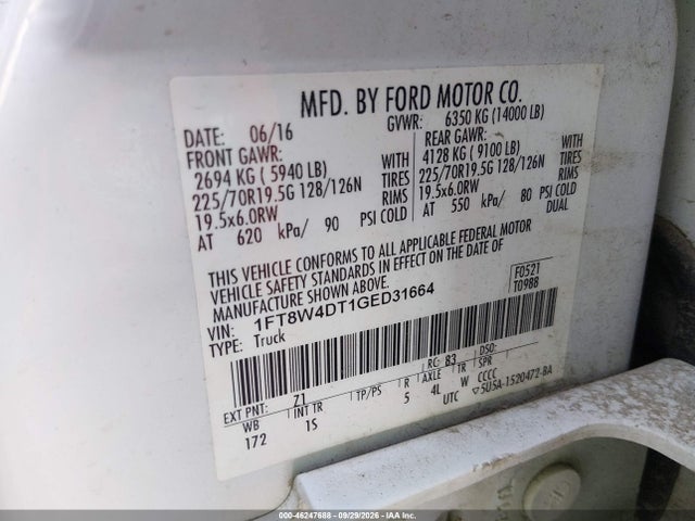 Продаж на аукціоні авто 2016 Ford F-450 Xl, vin: 1FT8W4DT1GED31664, номер лоту: 46247688
